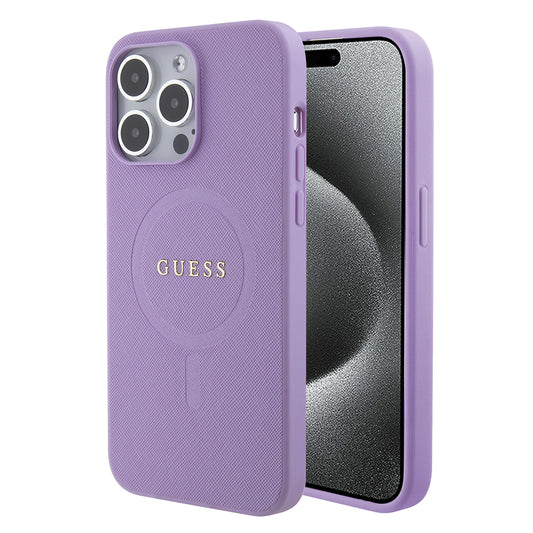 Funda MagSafe para Apple iPhone 15 Pro Max, Guess, Saffiano, Morado