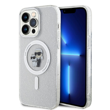 Funda MagSafe para Apple iPhone 15 Pro Max, Karl Lagerfeld, Glitter, Transparente