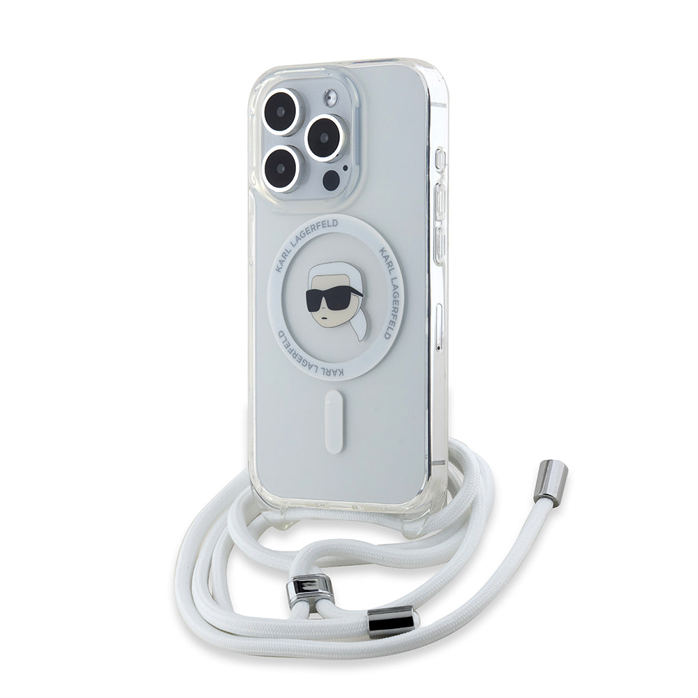 Funda MagSafe para Apple iPhone 15 Pro Max, Karl Lagerfeld, IML Crossbody Karl's Head, Transparente