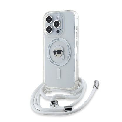Funda MagSafe para Apple iPhone 15 Pro Max, Karl Lagerfeld, IML Crossbody Karl's Head, Transparente