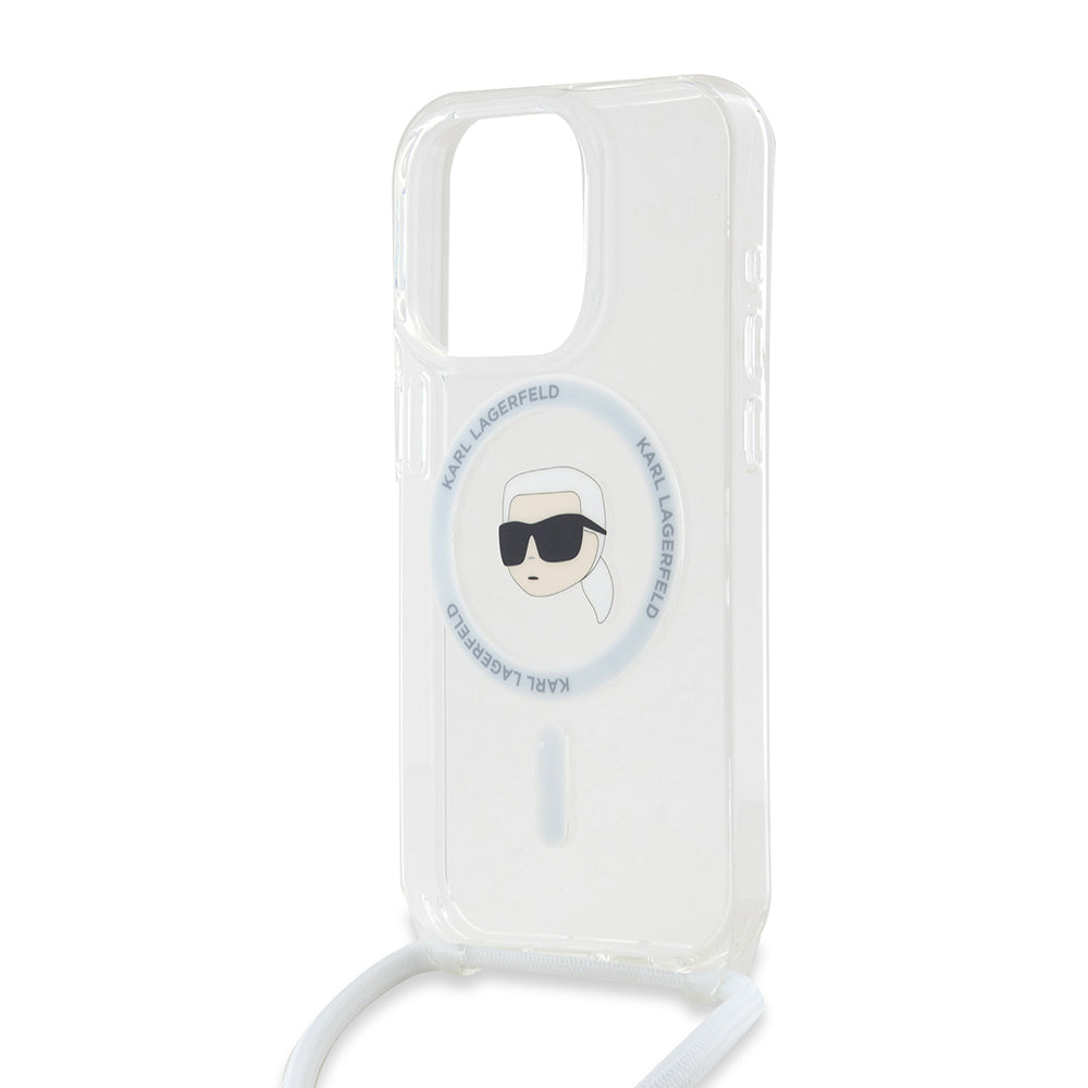 Funda MagSafe para Apple iPhone 15 Pro Max, Karl Lagerfeld, IML Crossbody Karl's Head, Transparente