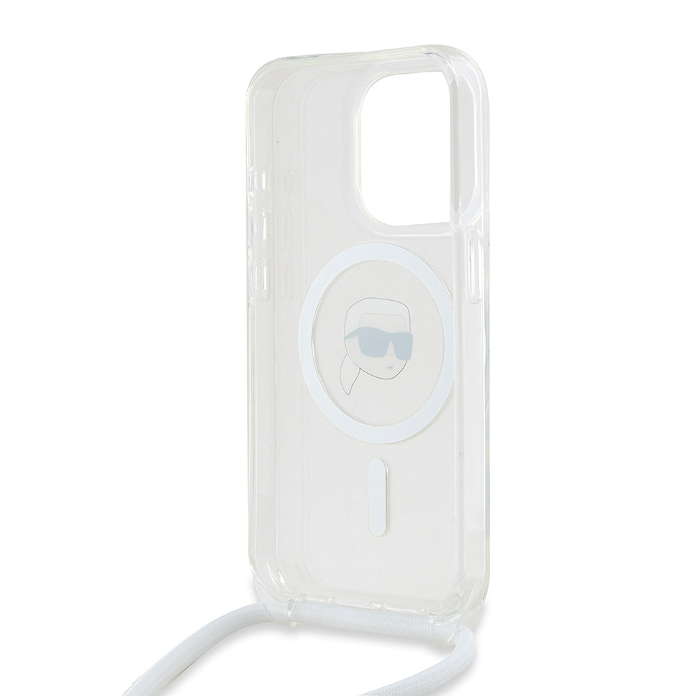 Funda MagSafe para Apple iPhone 15 Pro Max, Karl Lagerfeld, IML Crossbody Karl's Head, Transparente