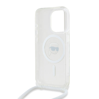 Funda MagSafe para Apple iPhone 15 Pro Max, Karl Lagerfeld, IML Crossbody Karl's Head, Transparente