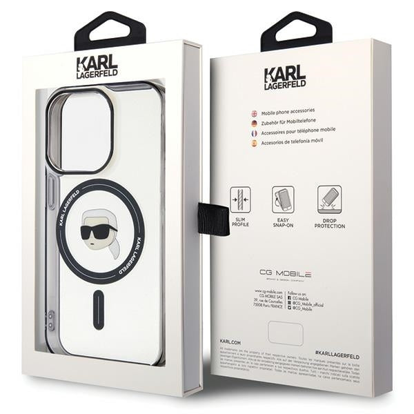 Funda MagSafe para Apple iPhone 15 Pro Max, Karl Lagerfeld, IML Karl's Head, Transparente