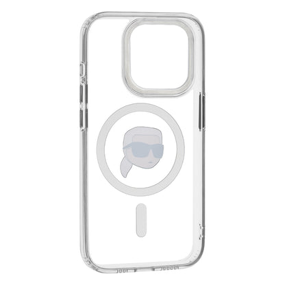 Funda MagSafe para Apple iPhone 15 Pro Max, Karl Lagerfeld, IML Metal Karl's Head, Blanca.