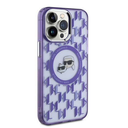Funda MagSafe para Apple iPhone 15 Pro Max, Karl Lagerfeld, IML Monogram Karl & Choupette's Heads, Morado