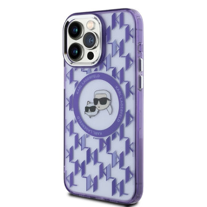 Funda MagSafe para Apple iPhone 15 Pro Max, Karl Lagerfeld, IML Monogram Karl & Choupette's Heads, Morado