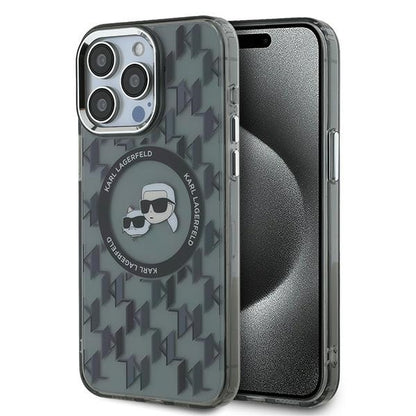 Funda MagSafe para Apple iPhone 15 Pro Max, Karl Lagerfeld, IML Monogram Karl & Choupette's Heads, Negra.
