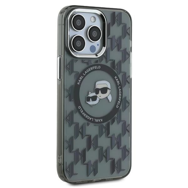 Funda MagSafe para Apple iPhone 15 Pro Max, Karl Lagerfeld, IML Monogram Karl & Choupette's Heads, Negra.