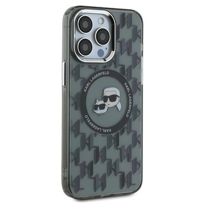 Funda MagSafe para Apple iPhone 15 Pro Max, Karl Lagerfeld, IML Monogram Karl & Choupette's Heads, Negra.