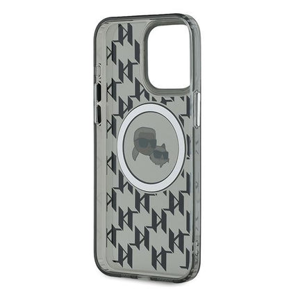 Funda MagSafe para Apple iPhone 15 Pro Max, Karl Lagerfeld, IML Monogram Karl & Choupette's Heads, Negra.