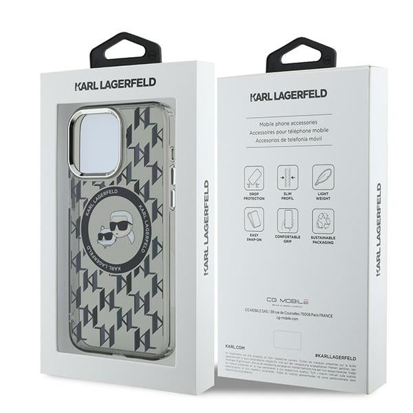 Funda MagSafe para Apple iPhone 15 Pro Max, Karl Lagerfeld, IML Monogram Karl & Choupette's Heads, Negra.