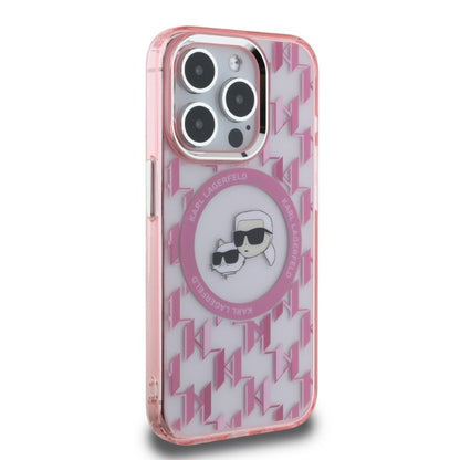 Funda MagSafe para Apple iPhone 15 Pro Max, Karl Lagerfeld, IML Monograma Karl & Choupette's Heads, Rosa