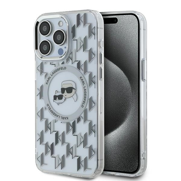 Funda MagSafe para Apple iPhone 15 Pro Max, Karl Lagerfeld, IML Monogram Karl & Choupette's Heads, Transparente
