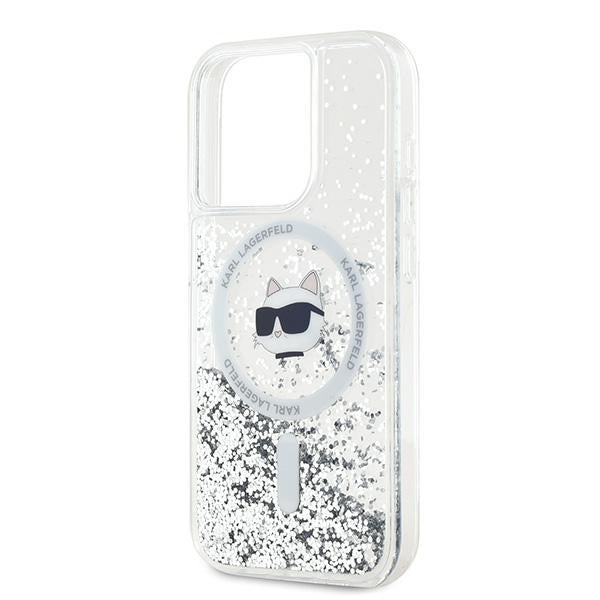 Funda MagSafe para Apple iPhone 15 Pro Max, Karl Lagerfeld, Liquid Glitter Choupette Head, Transparente
