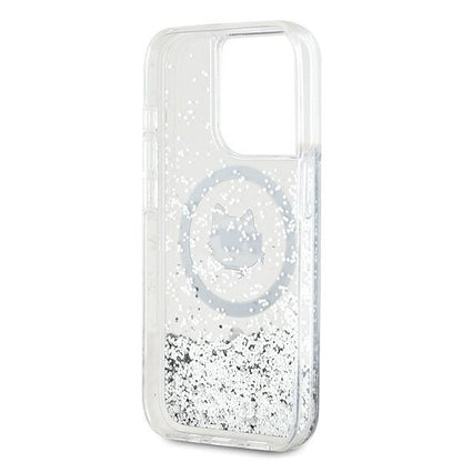 Funda MagSafe para Apple iPhone 15 Pro Max, Karl Lagerfeld, Liquid Glitter Choupette Head, Transparente