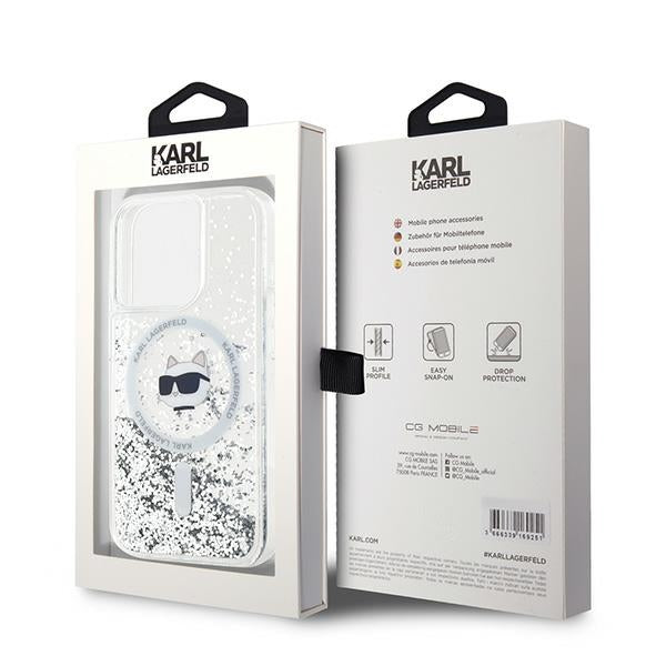 Funda MagSafe para Apple iPhone 15 Pro Max, Karl Lagerfeld, Liquid Glitter Choupette Head, Transparente