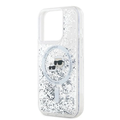 Funda MagSafe para Apple iPhone 15 Pro Max, Karl Lagerfeld, Liquid Glitter Karl & Choupette's Heads, Transparente