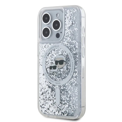Funda MagSafe para Apple iPhone 15 Pro Max, Karl Lagerfeld, Liquid Glitter Karl & Choupette's Heads, Transparente