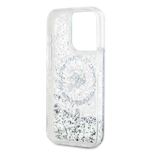 Funda MagSafe para Apple iPhone 15 Pro Max, Karl Lagerfeld, Liquid Glitter Karl's Head, Transparente