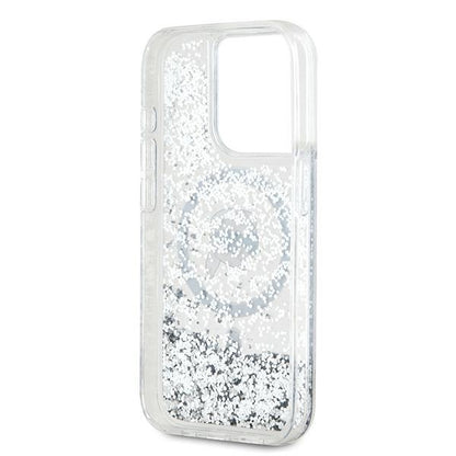 Funda MagSafe para Apple iPhone 15 Pro Max, Karl Lagerfeld, Liquid Glitter Karl's Head, Transparente