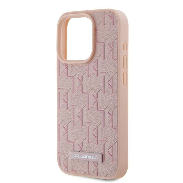 Funda MagSafe para Apple iPhone 15 Pro Max, Karl Lagerfeld, Monograma Logo Metálico, Rosa