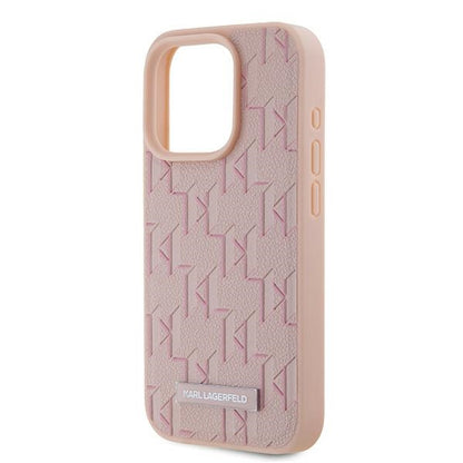 Funda MagSafe para Apple iPhone 15 Pro Max, Karl Lagerfeld, Monograma Logo Metálico, Rosa