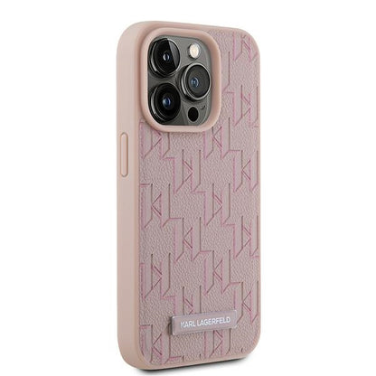 Funda MagSafe para Apple iPhone 15 Pro Max, Karl Lagerfeld, Monograma Logo Metálico, Rosa