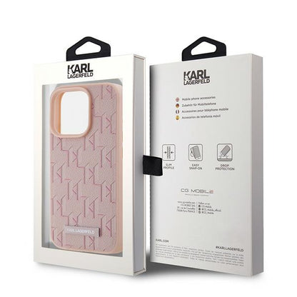 Funda MagSafe para Apple iPhone 15 Pro Max, Karl Lagerfeld, Monograma Logo Metálico, Rosa