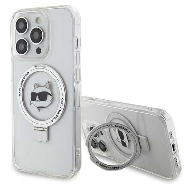 Funda MagSafe para Apple iPhone 15 Pro Max, Karl Lagerfeld, Ring Stand Choupette's Head, Blanca