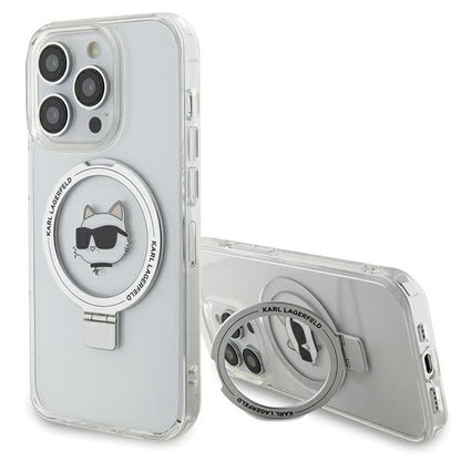 Funda MagSafe para Apple iPhone 15 Pro Max, Karl Lagerfeld, Ring Stand Choupette's Head, Blanca