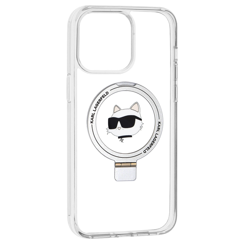 Funda MagSafe para Apple iPhone 15 Pro Max, Karl Lagerfeld, Ring Stand Choupette's Head, Blanca