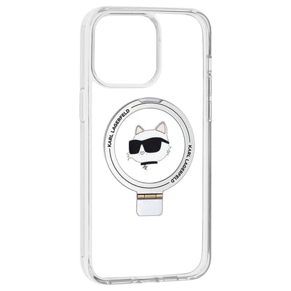 Funda MagSafe para Apple iPhone 15 Pro Max, Karl Lagerfeld, Ring Stand Choupette's Head, Blanca
