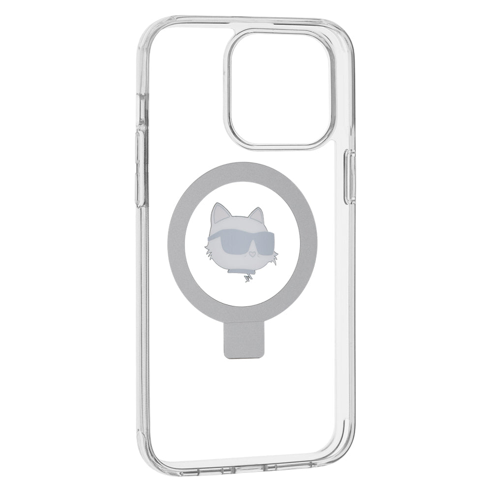 Funda MagSafe para Apple iPhone 15 Pro Max, Karl Lagerfeld, Ring Stand Choupette's Head, Blanca