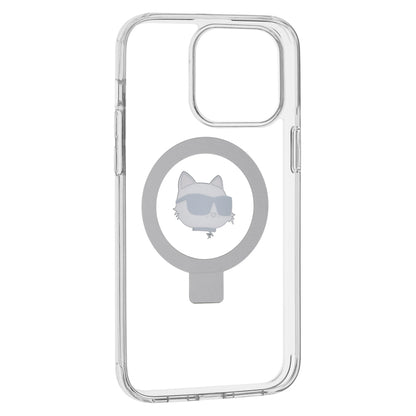 Funda MagSafe para Apple iPhone 15 Pro Max, Karl Lagerfeld, Ring Stand Choupette's Head, Blanca