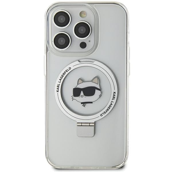 Funda MagSafe para Apple iPhone 15 Pro Max, Karl Lagerfeld, Ring Stand Choupette's Head, Blanca