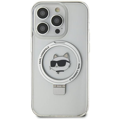 Funda MagSafe para Apple iPhone 15 Pro Max, Karl Lagerfeld, Ring Stand Choupette's Head, Blanca