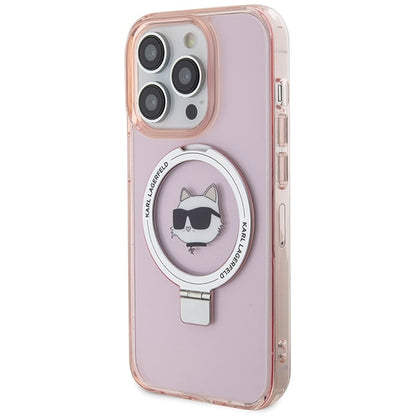 MagSafe Case for Apple iPhone 15 Pro Max, Karl Lagerfeld, Ring Stand Choupette's Head, Pink