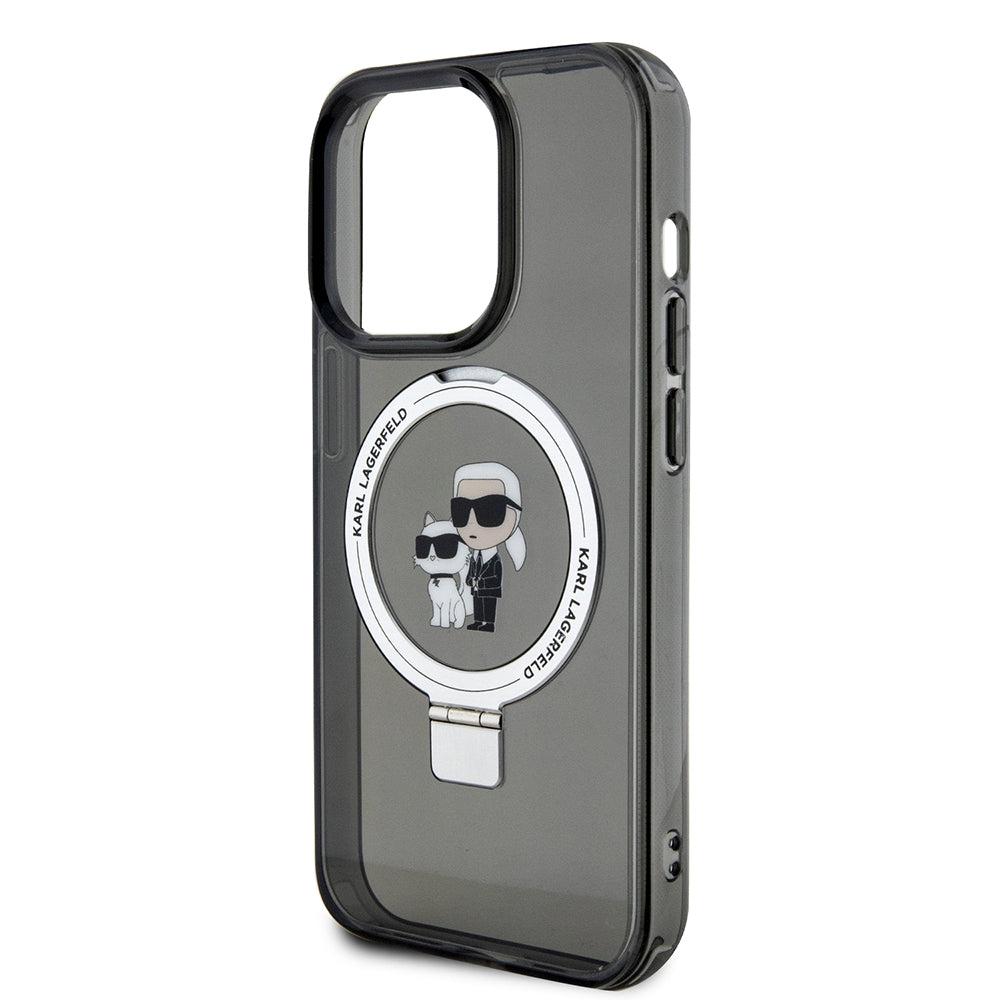 Funda MagSafe para Apple iPhone 15 Pro Max, Karl Lagerfeld, Ring Stand Karl & Choupette, Negra