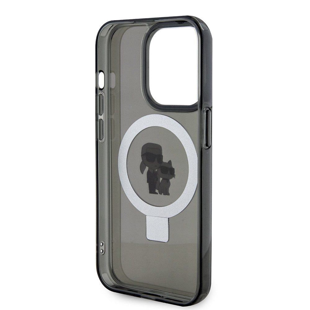 Funda MagSafe para Apple iPhone 15 Pro Max, Karl Lagerfeld, Ring Stand Karl & Choupette, Negra