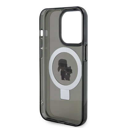 Funda MagSafe para Apple iPhone 15 Pro Max, Karl Lagerfeld, Ring Stand Karl & Choupette, Negra