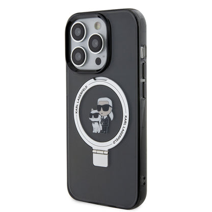 Funda MagSafe para Apple iPhone 15 Pro Max, Karl Lagerfeld, Ring Stand Karl & Choupette, Negra