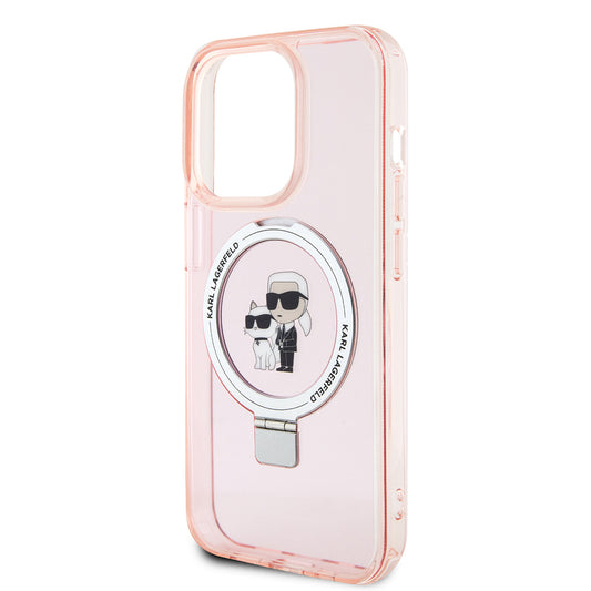 Funda MagSafe para Apple iPhone 15 Pro Max, Karl Lagerfeld, Ring Stand Karl & Choupette, Rosa