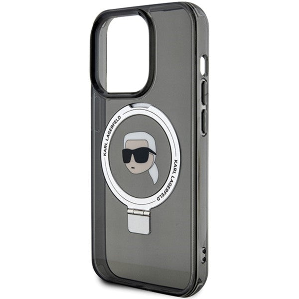 Funda MagSafe para Apple iPhone 15 Pro Max, Karl Lagerfeld, Ring Stand Karl's Head, Negra