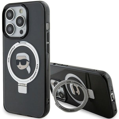 Funda MagSafe para Apple iPhone 15 Pro Max, Karl Lagerfeld, Ring Stand Karl's Head, Negra