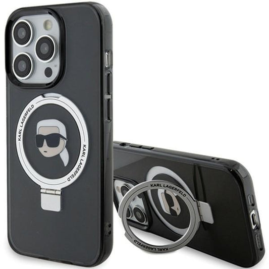 Funda MagSafe para Apple iPhone 15 Pro Max, Karl Lagerfeld, Ring Stand Karl's Head, Negra