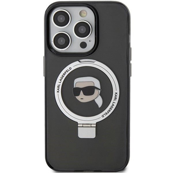 Funda MagSafe para Apple iPhone 15 Pro Max, Karl Lagerfeld, Ring Stand Karl's Head, Negra