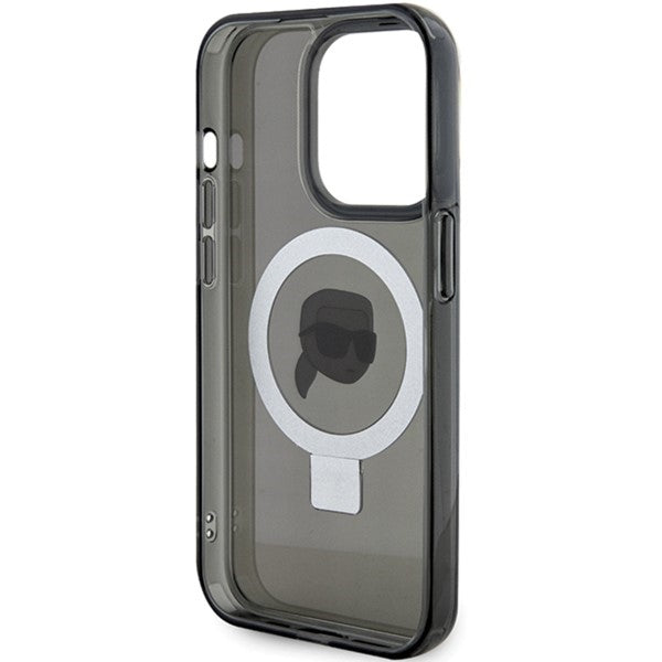 Funda MagSafe para Apple iPhone 15 Pro Max, Karl Lagerfeld, Ring Stand Karl's Head, Negra