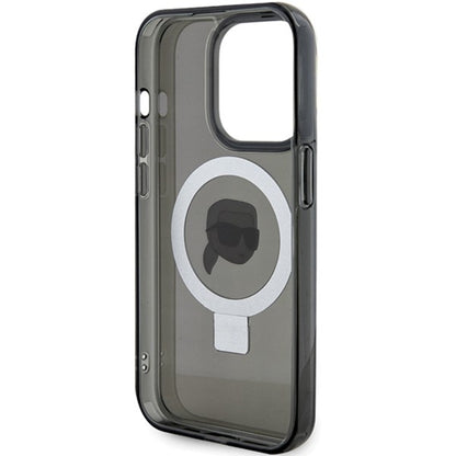 Funda MagSafe para Apple iPhone 15 Pro Max, Karl Lagerfeld, Ring Stand Karl's Head, Negra