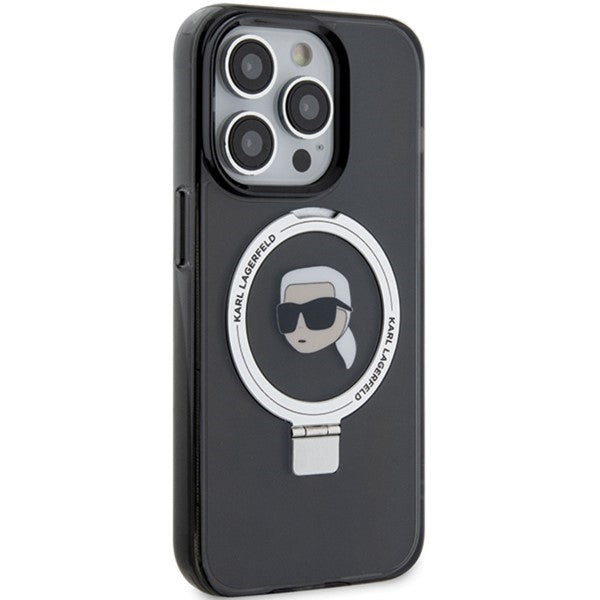 Funda MagSafe para Apple iPhone 15 Pro Max, Karl Lagerfeld, Ring Stand Karl's Head, Negra